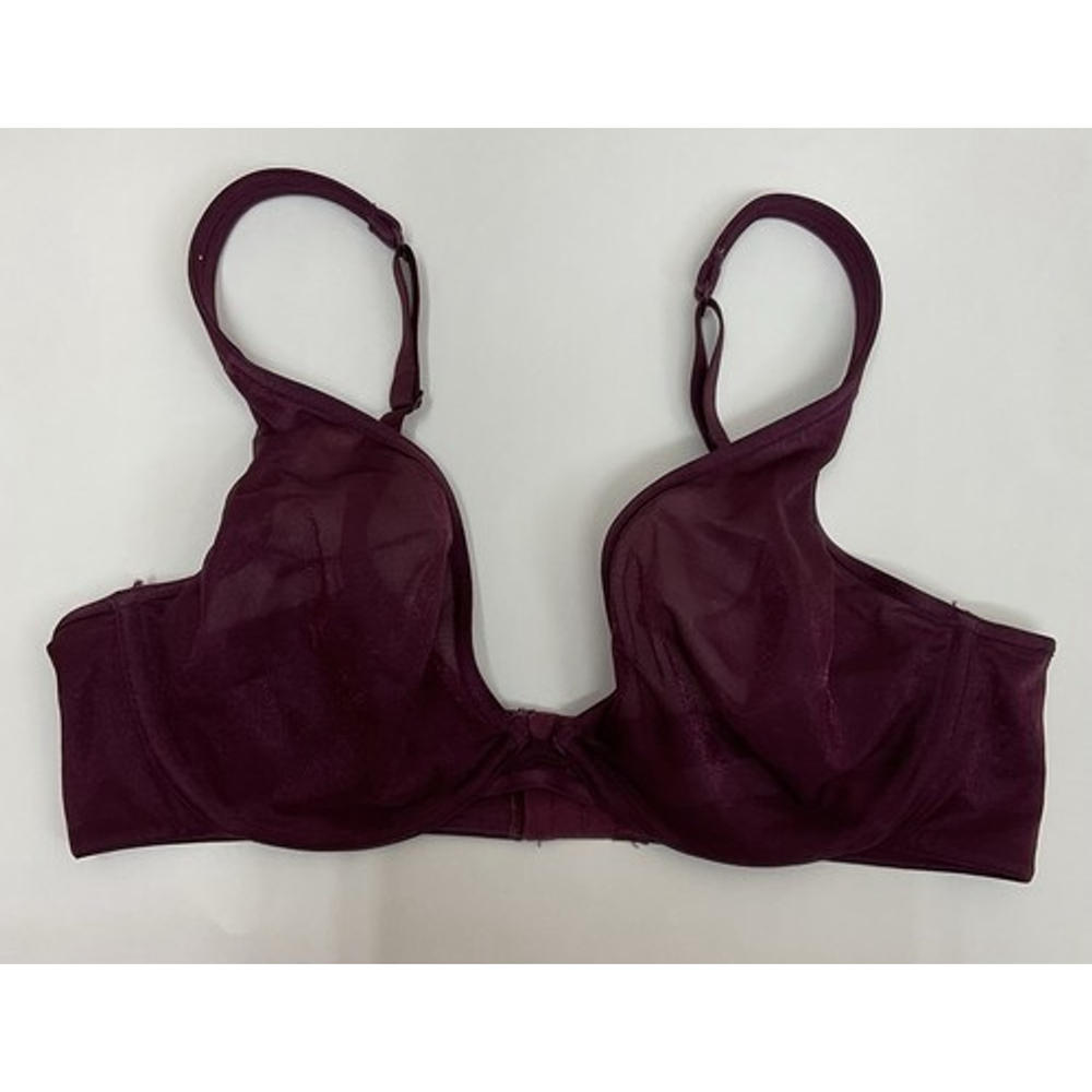 Cacique Maroon Unlined Plunge Underwire Back Closure Stretch Bra Women Size 38DD